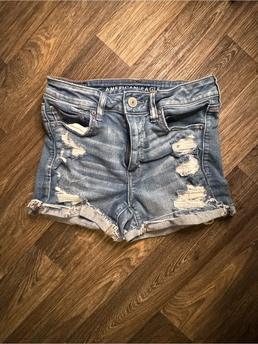 American Eagle Outfitters Light Blue Distressed Denim Shorts